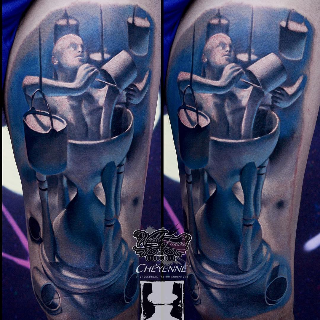 Sand Clock Man 3D Tattoo