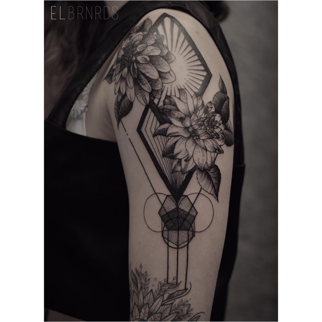 Shoulder Geometry Flowers Tattoo