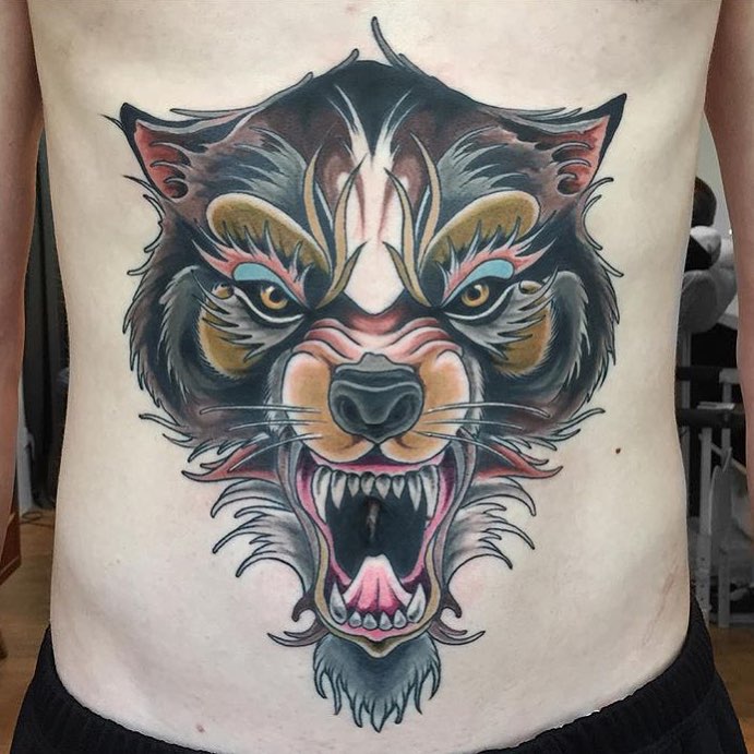 Stomach Wolf Tattoo