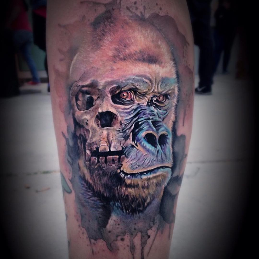 Watercolor Gorilla Face Tattoo