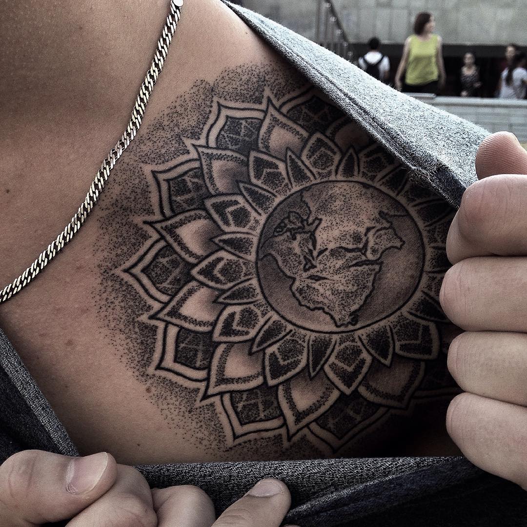 World Mandala Collar Bone Tattoo