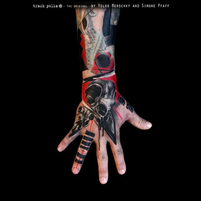 Awesome Trash Polka Hand Tattoo