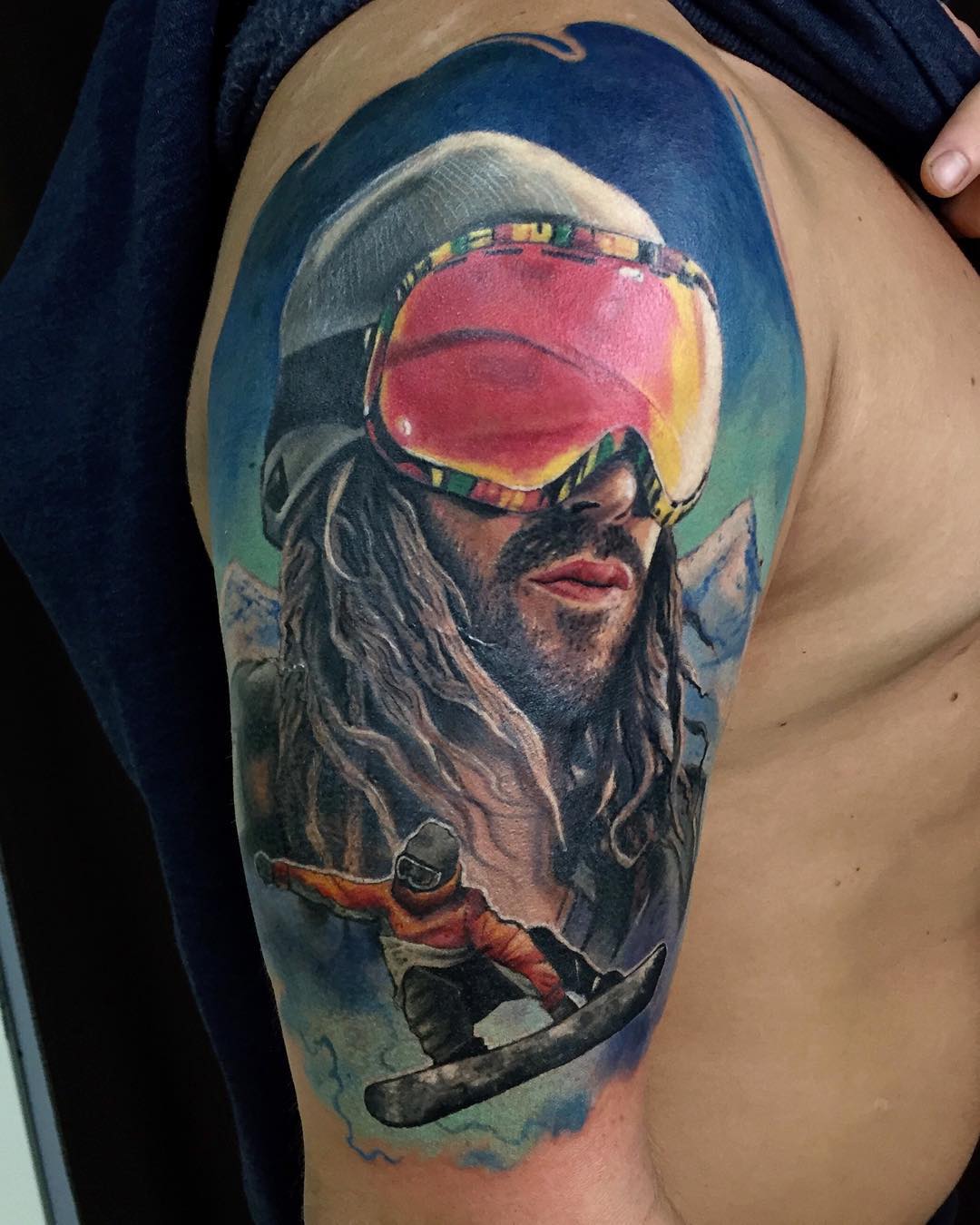 Snowboarder Tattoo on Shoulder