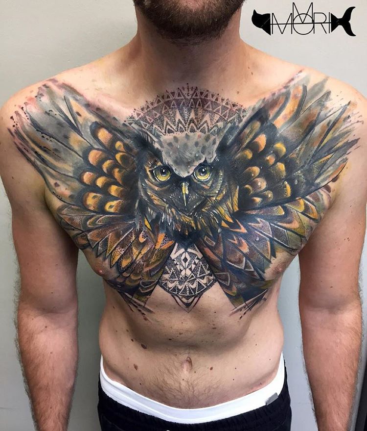 Owl Chest Tattoo