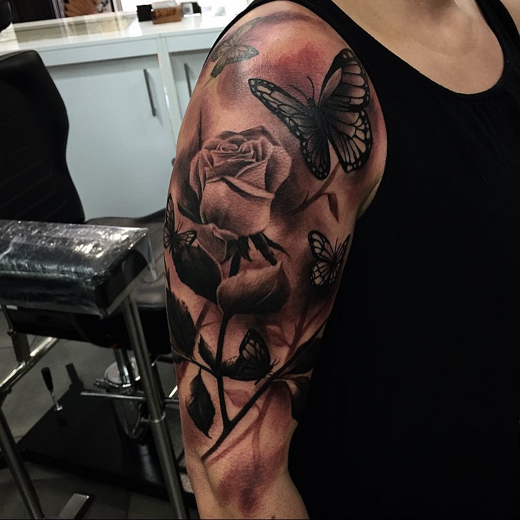 Rose and Butterfly Tattoo