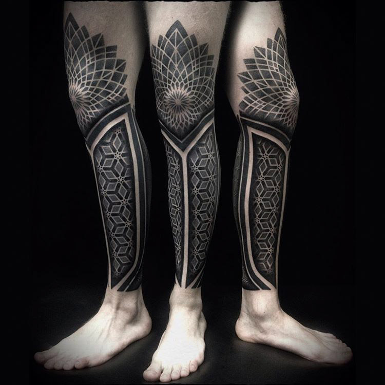 leg sleeve tattoo covering a calf