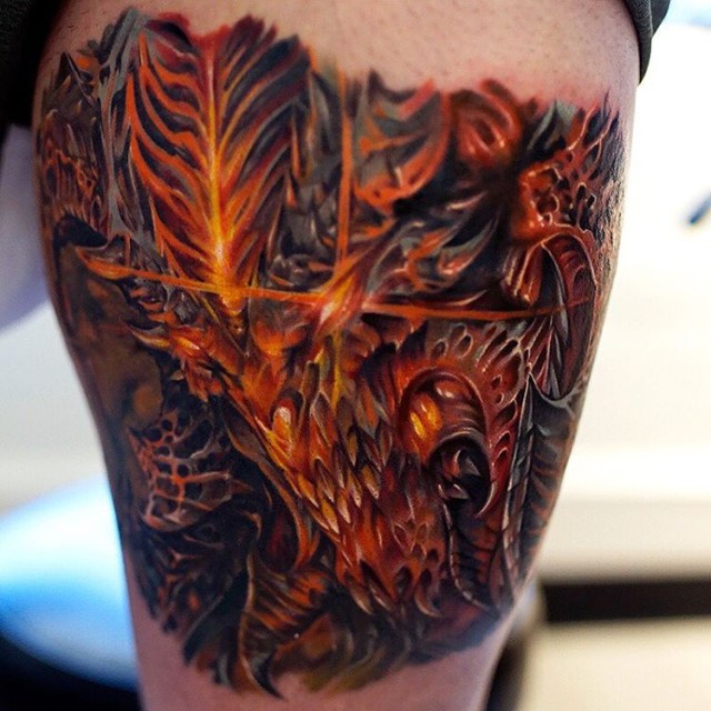 detailed Diablo face tattoo