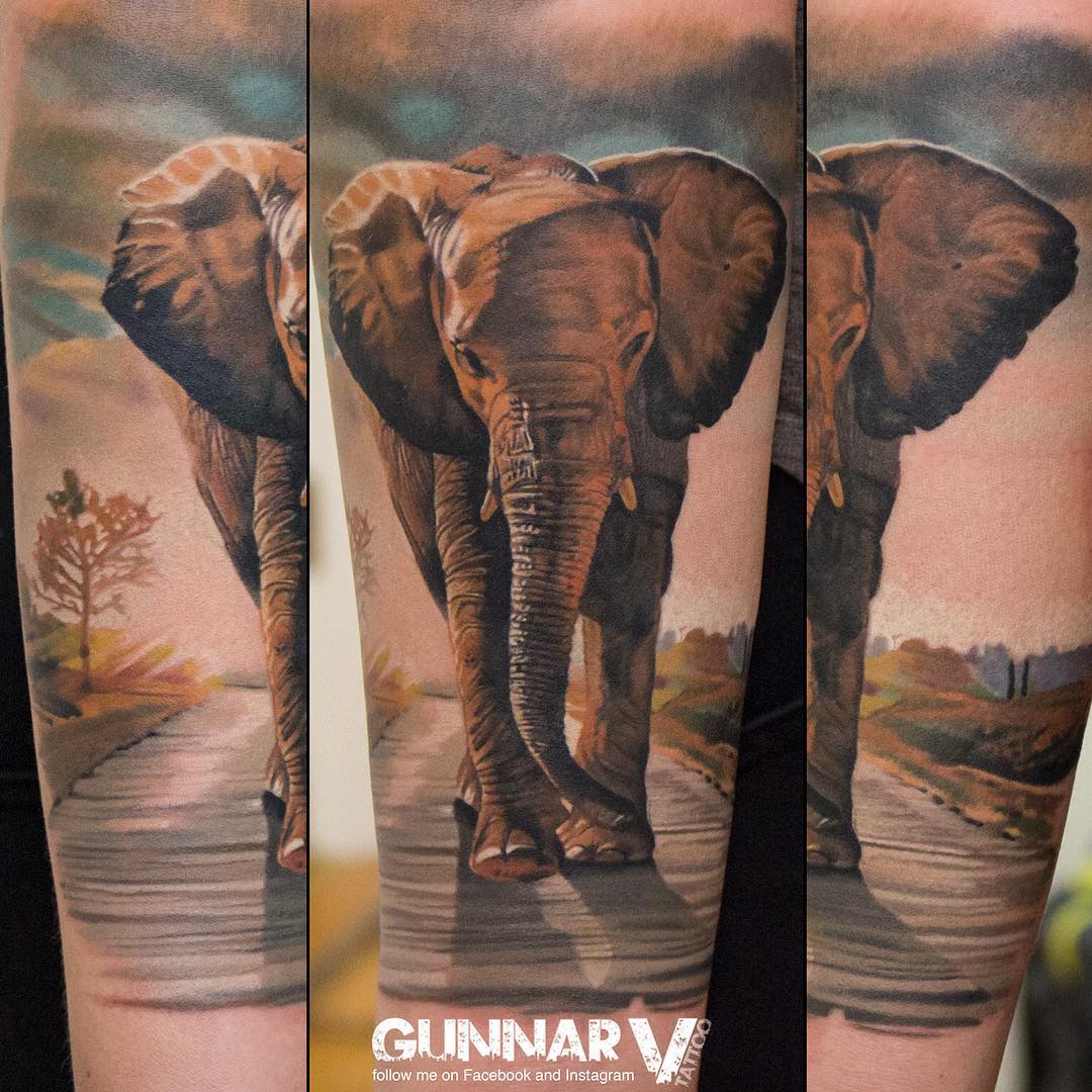 realistic elephant tattoo