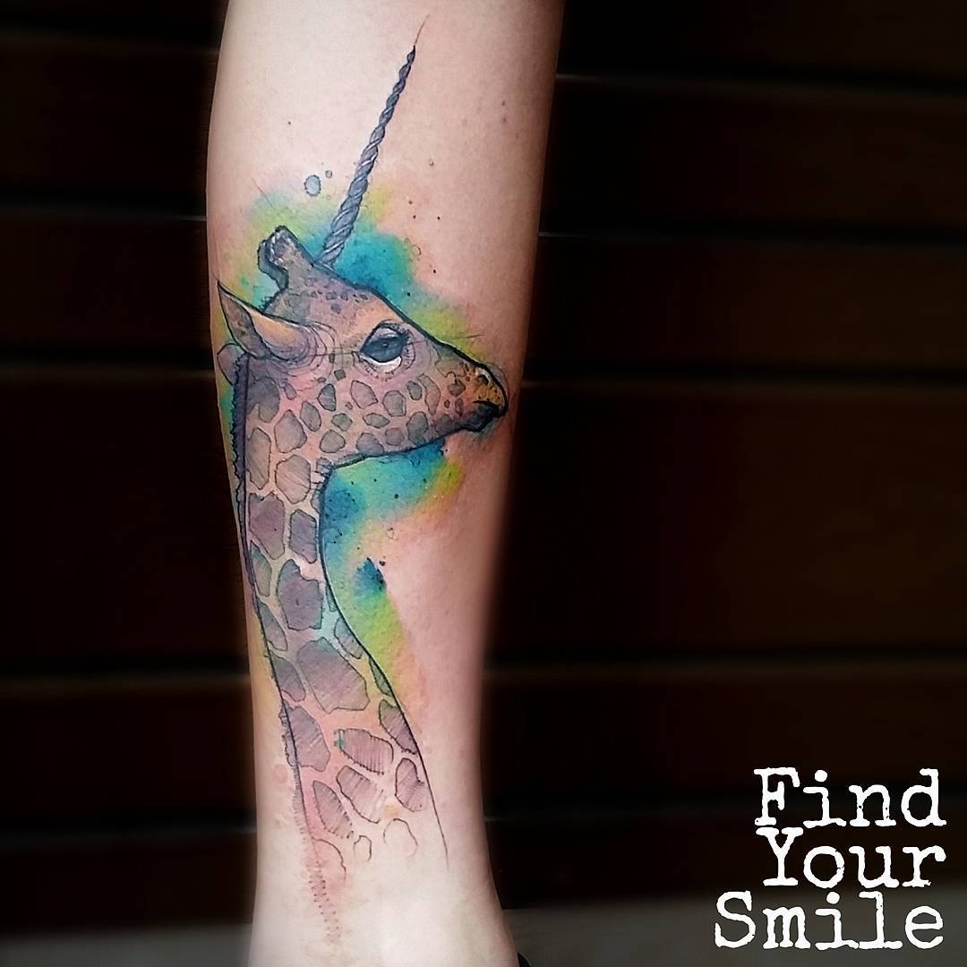 magical watercolor Giraffe Unicorn Tattoo