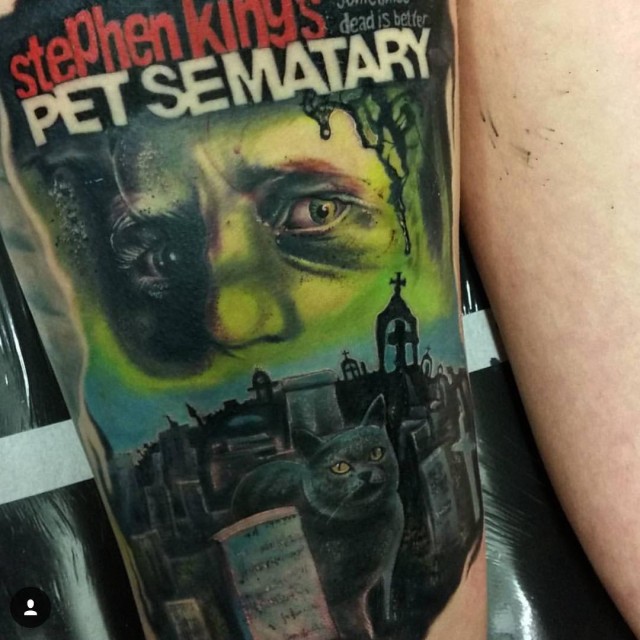 back of thigh Pet Cemetary Tattoo