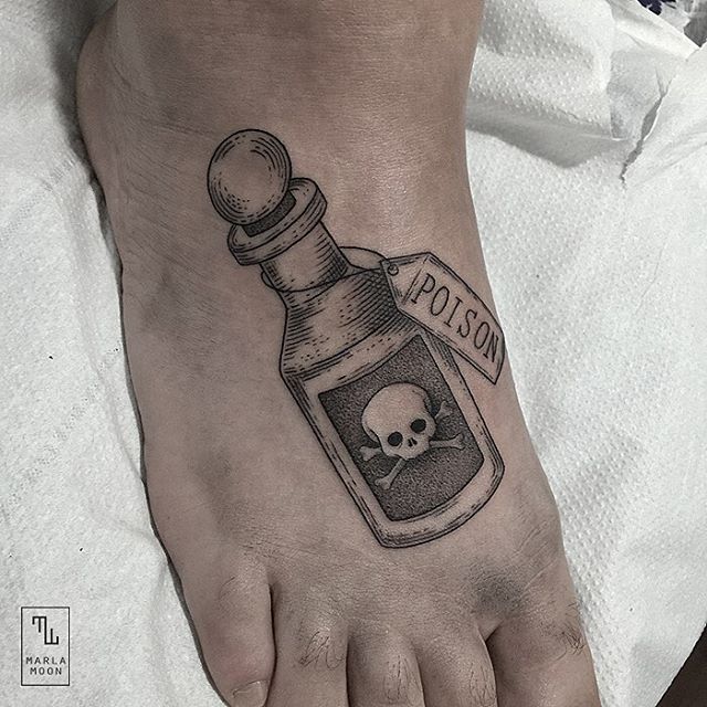 Poison Bottle Tattoo on foot