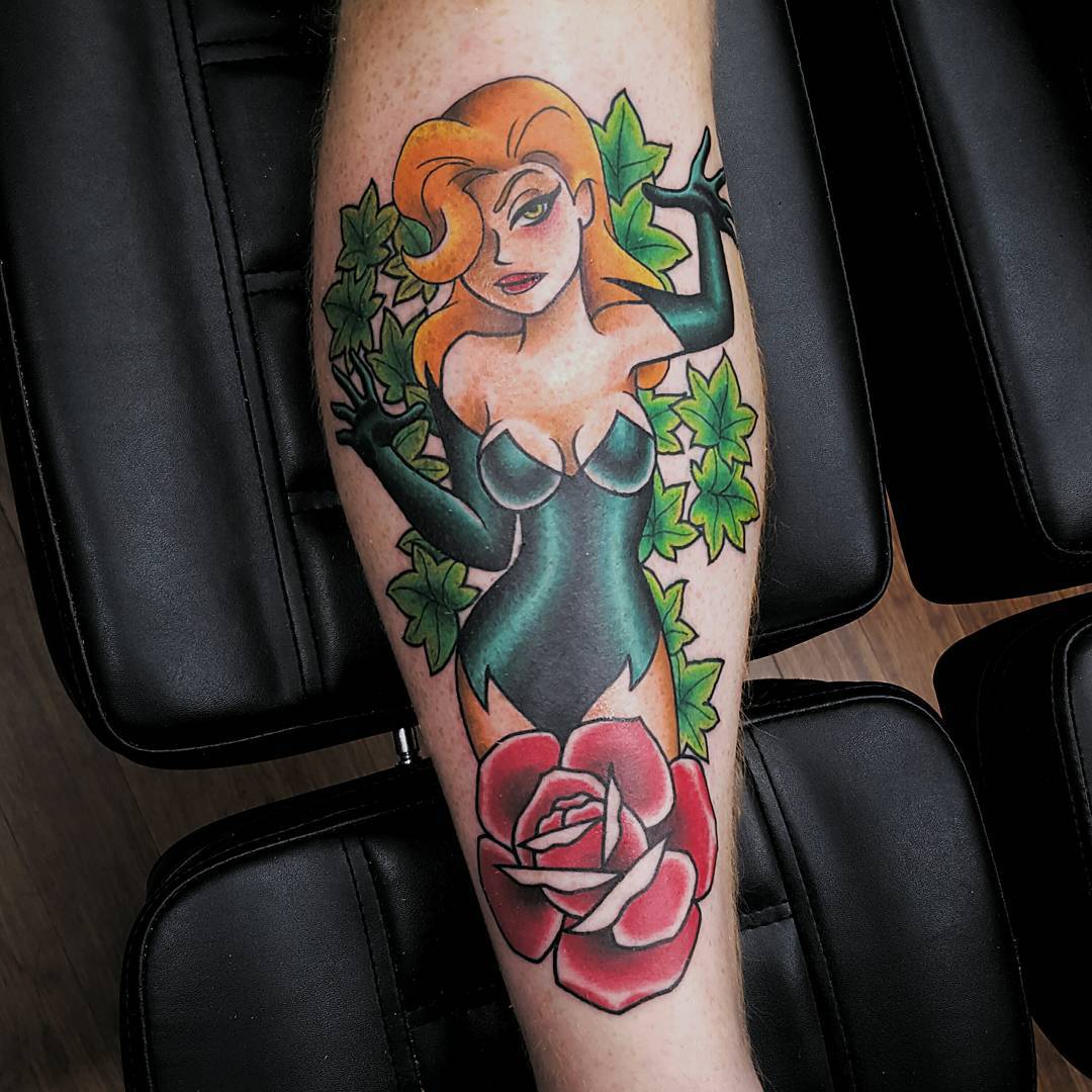 new school tattoo of poison ivy character