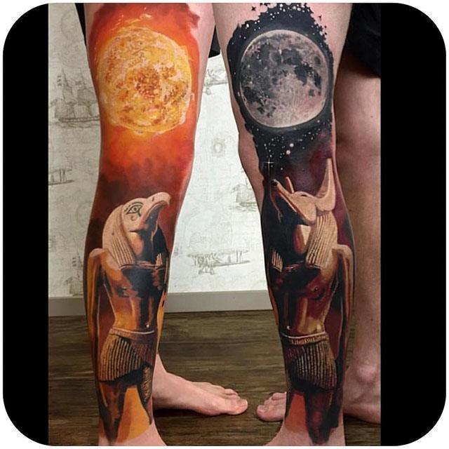 Leg Tattoos of Egyptian Gods