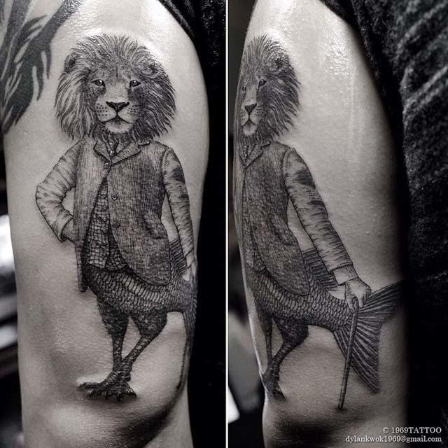 lion with fish tail tattoo