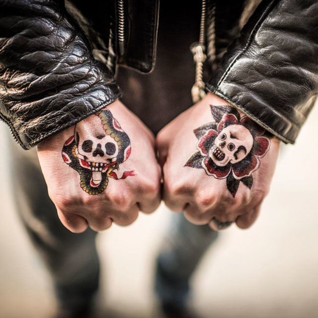 old school skull tattoos on hands