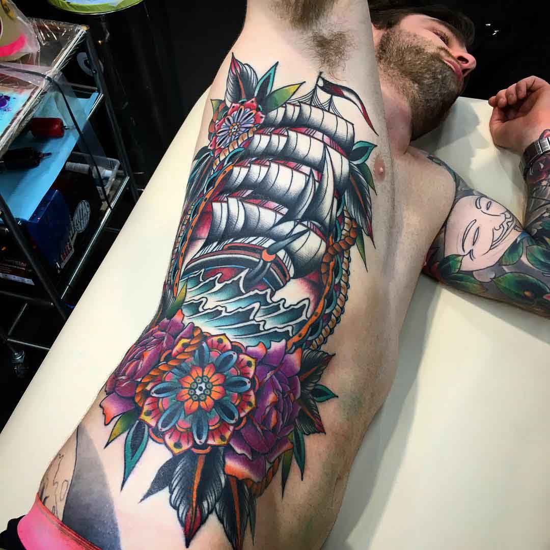 big nautical tattoo on torso side