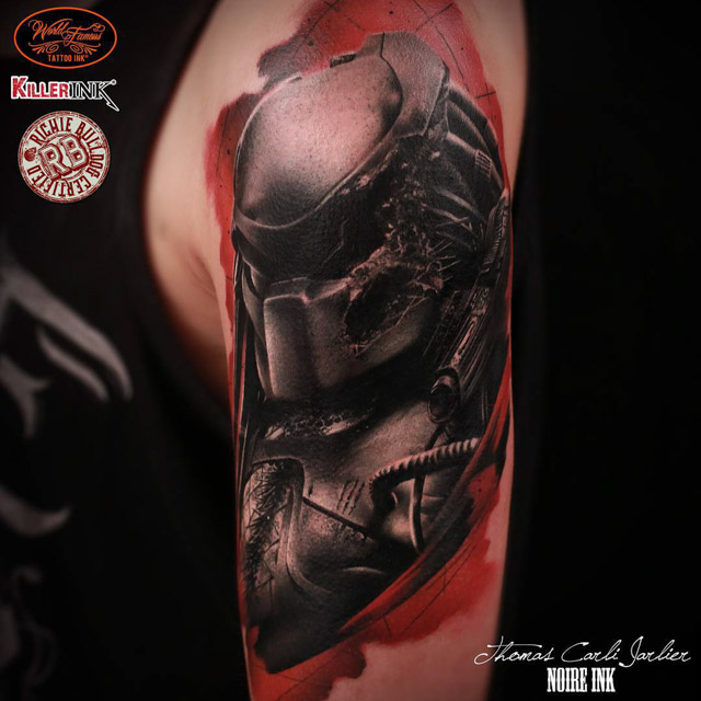 predator tattoo on shoulder