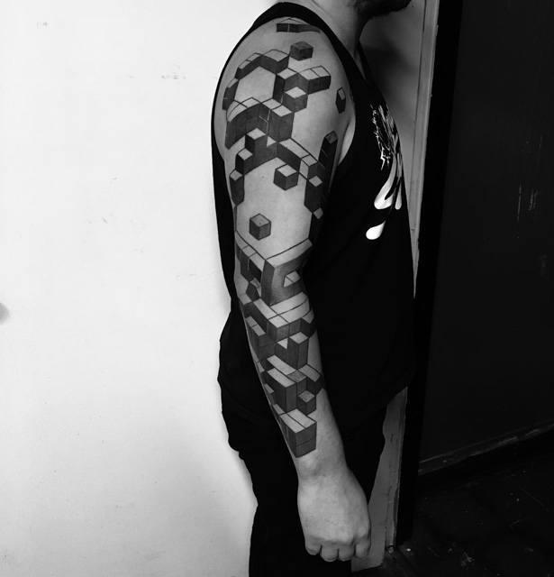 geometrical cubes sleeve tattoo