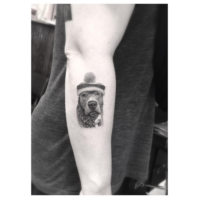 warm hat dog tattoo