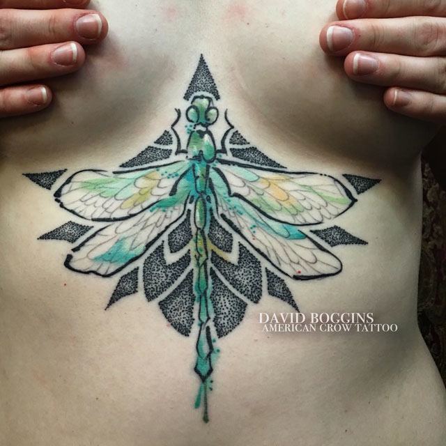 underboob dragonfly tattoo