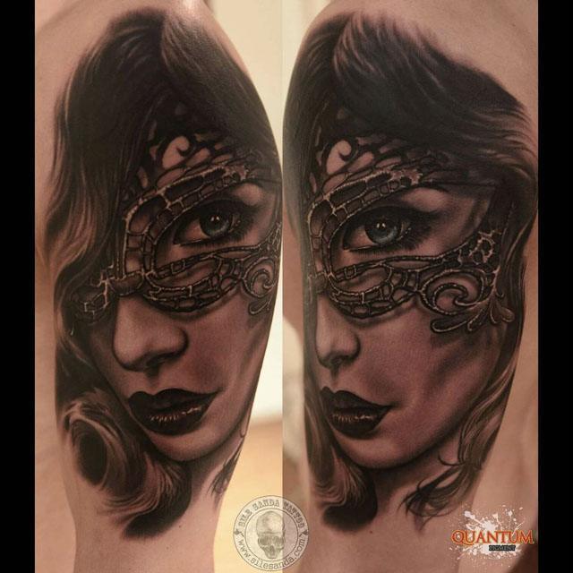 realistic tattoo of girl in mas