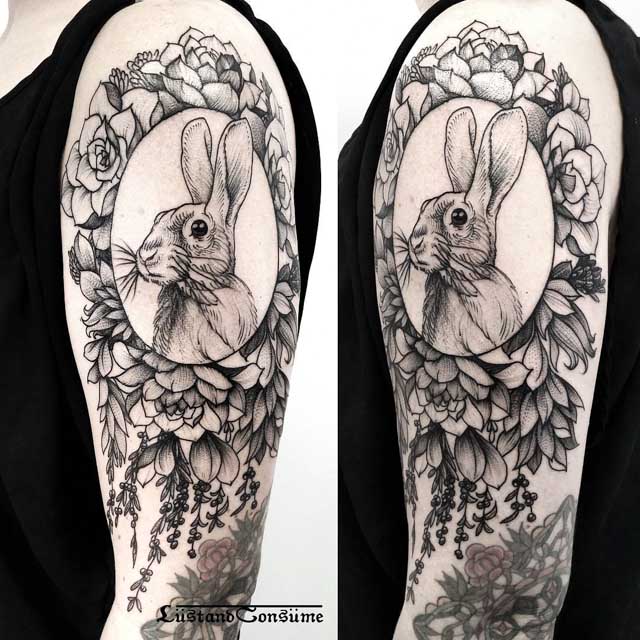 shoulder tattoo hare in frame