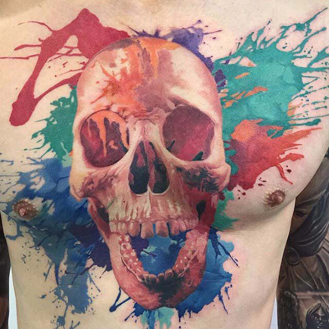 skull tattoo on chest