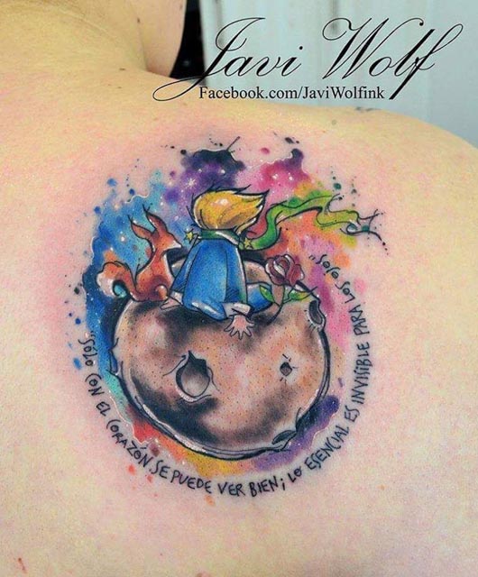 Watercolor moon rider tattoo