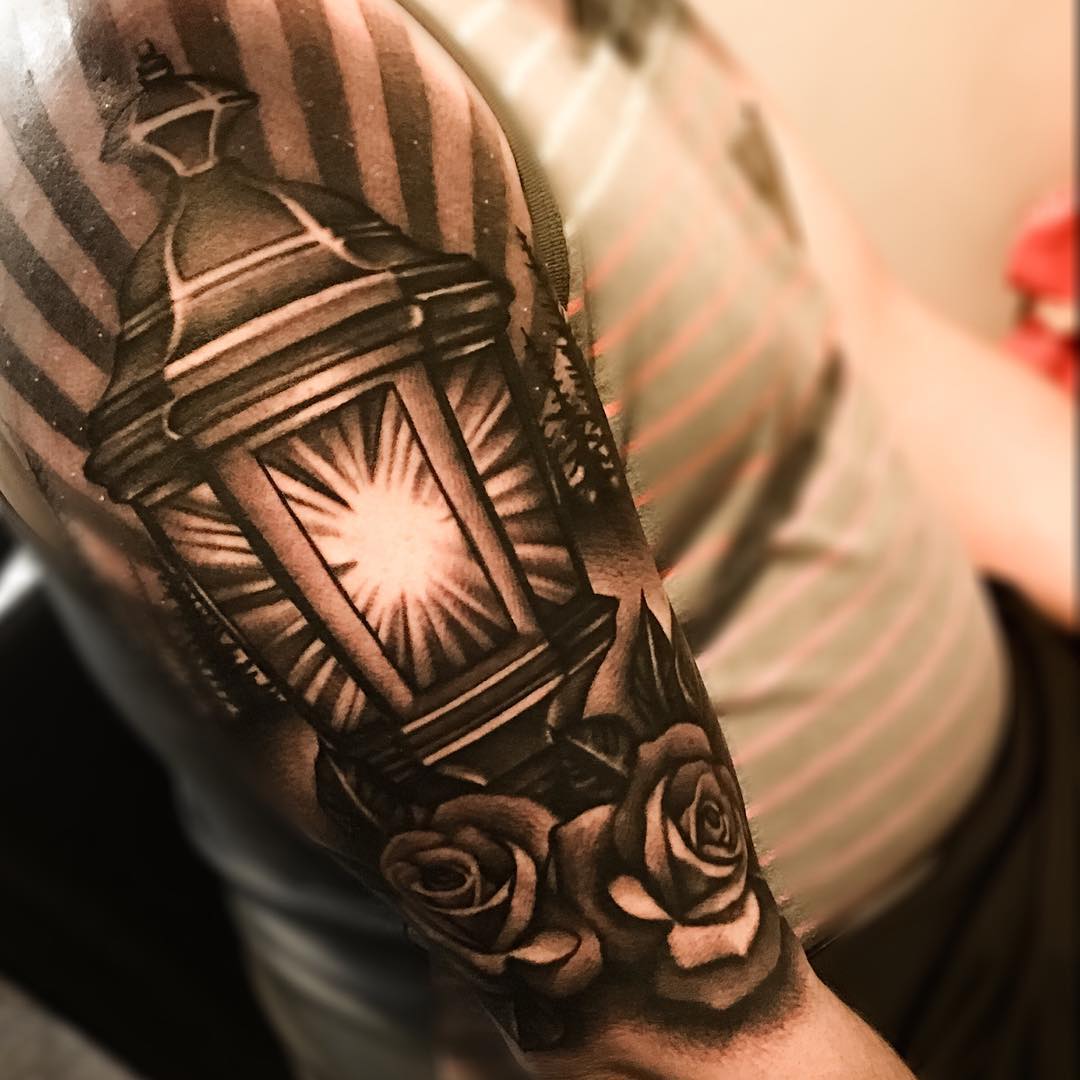 graphic lantern tattoo