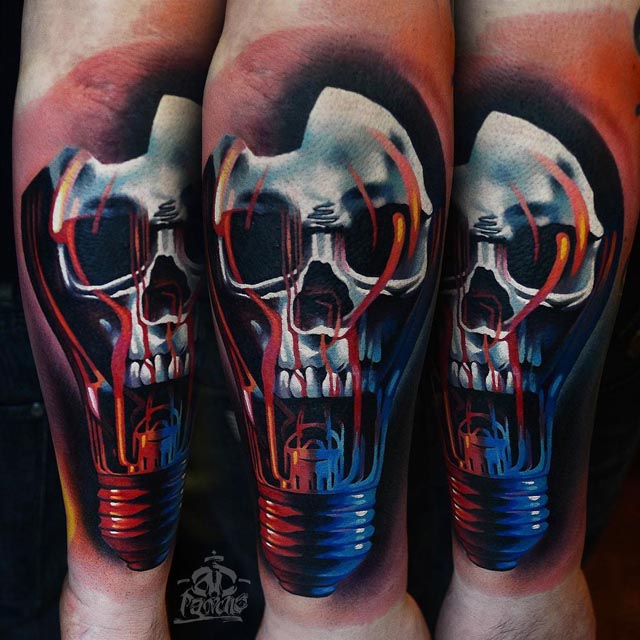 skull tattoo in a bulb