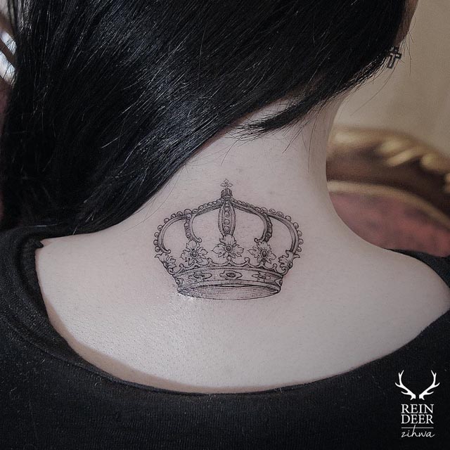 crown tattoo on back of neck