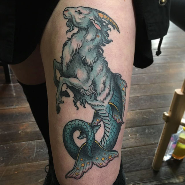 Thigh capricorn tattoo zodiak