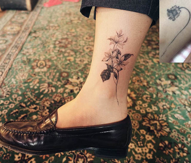 ankle flower tattoo