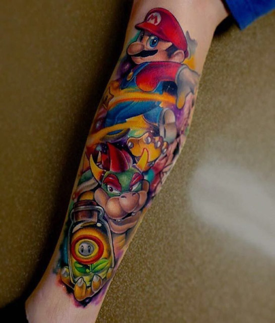 Super Mario Sleeve Tattoo Leg