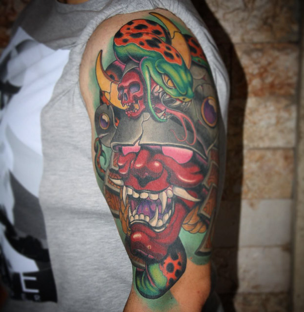 Hannya mask tattoo new school