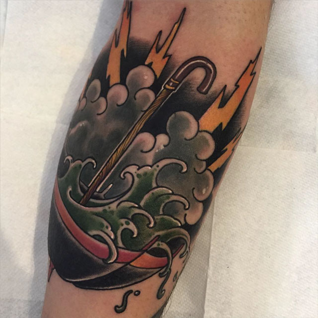 neo-traditional umbrella tattoo