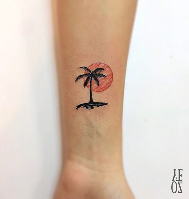 small tattoo palm sunset