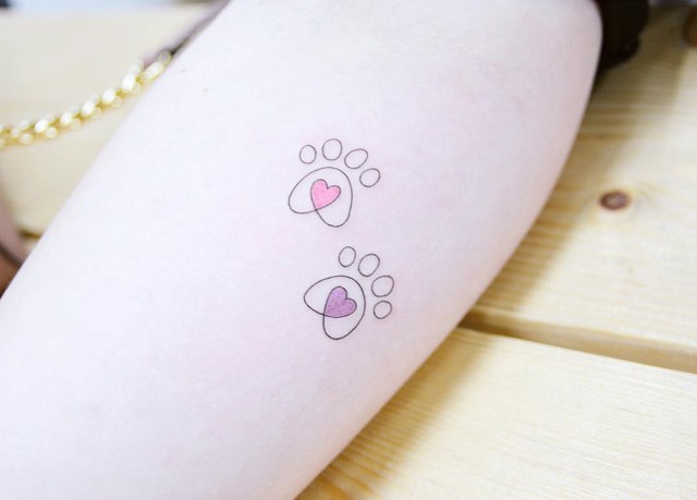 cute cat paws tattoo heart