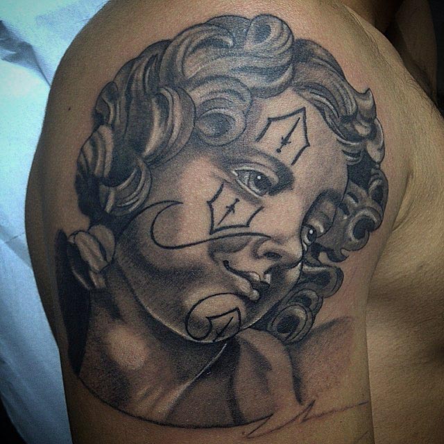 kid angel tattoo Chicano