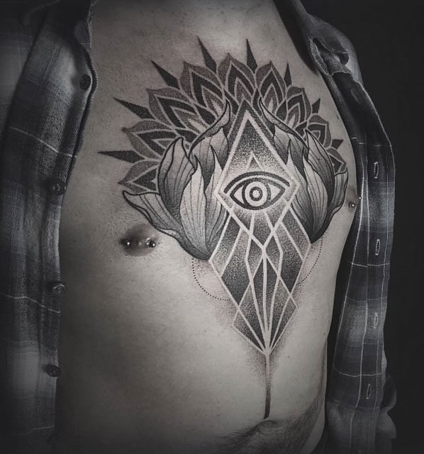 eye dotwork geometry on stomach