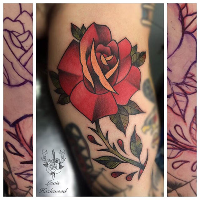 American Traditional Rose Tattoo