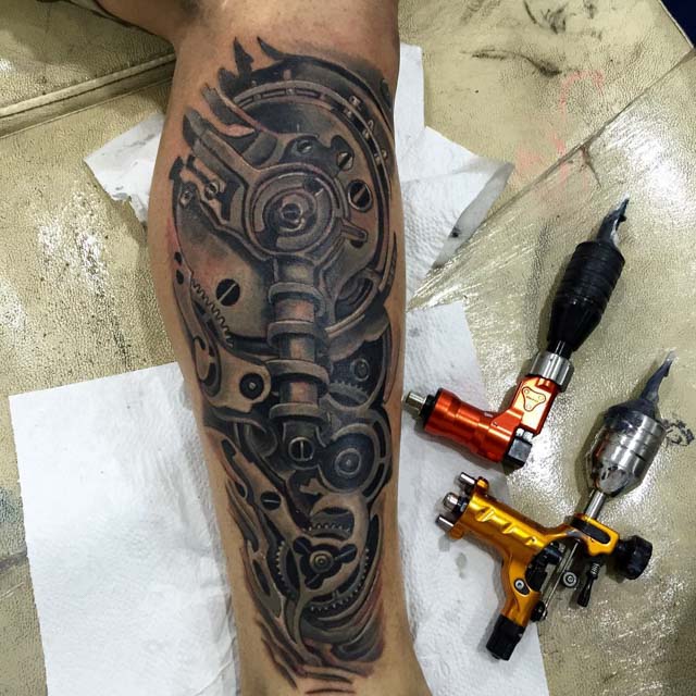 Biomechanical Leg Tattoo