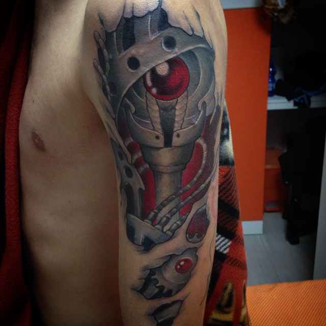 Biomechanical Skin Rip Tattoo