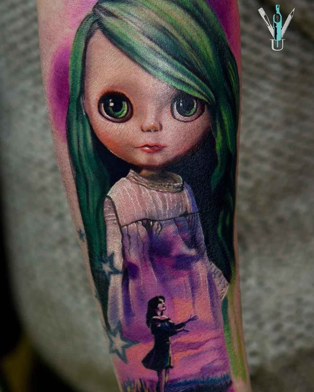 pink dress tattoo doll