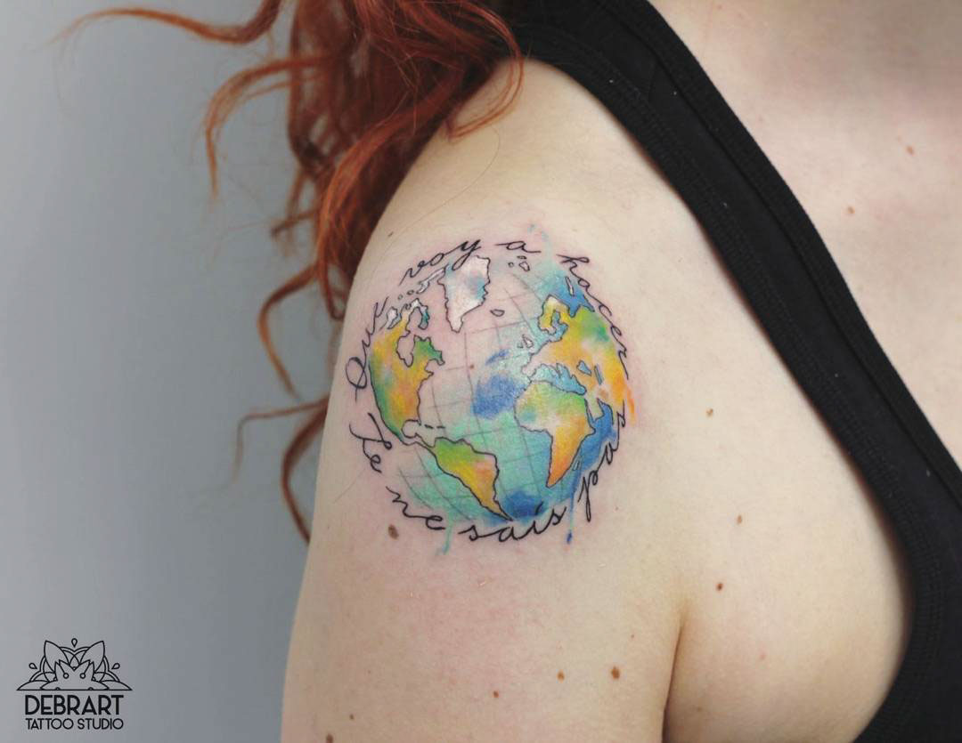 cute Earth tattoo on shoudler