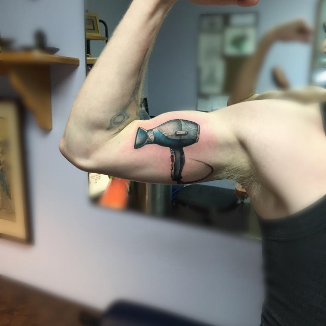 Hairdryer Tattoo on Bicep