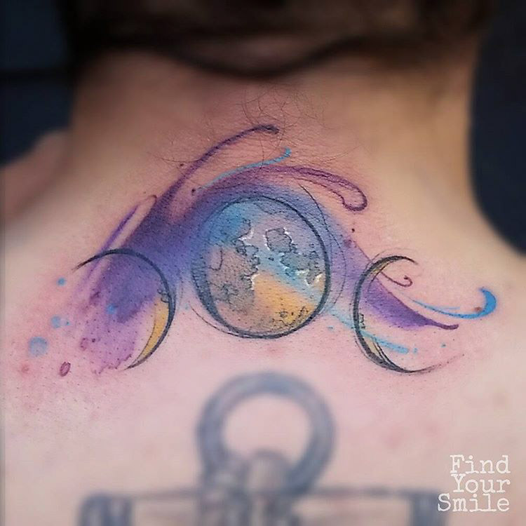 watercolor moon lunar tattoo