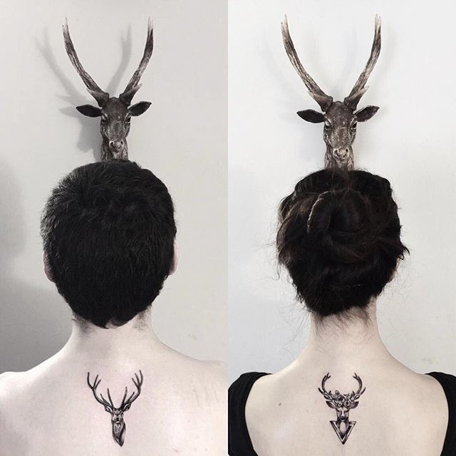 couple tattoos stags on back