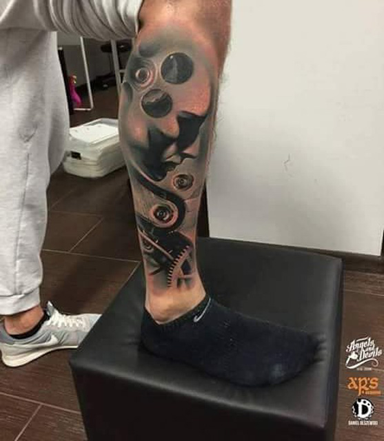 Mechanical Leg Tattoo