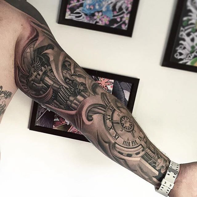 Real Clockwork Tattoo Sleeve